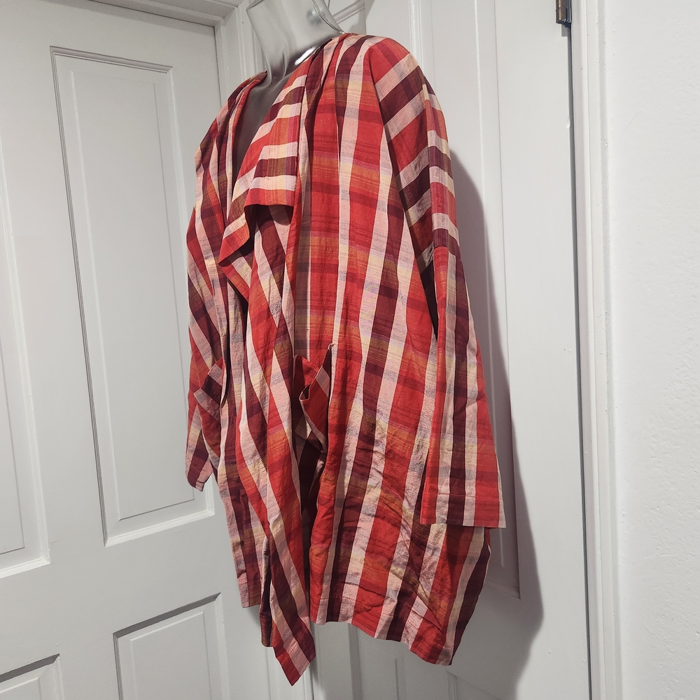 Eskandar Red Linen/Silk Open Front Jacket Sz 0 - Picture 2 of 6